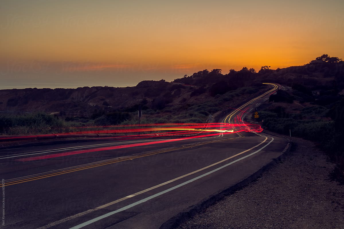 Light trails and sunset