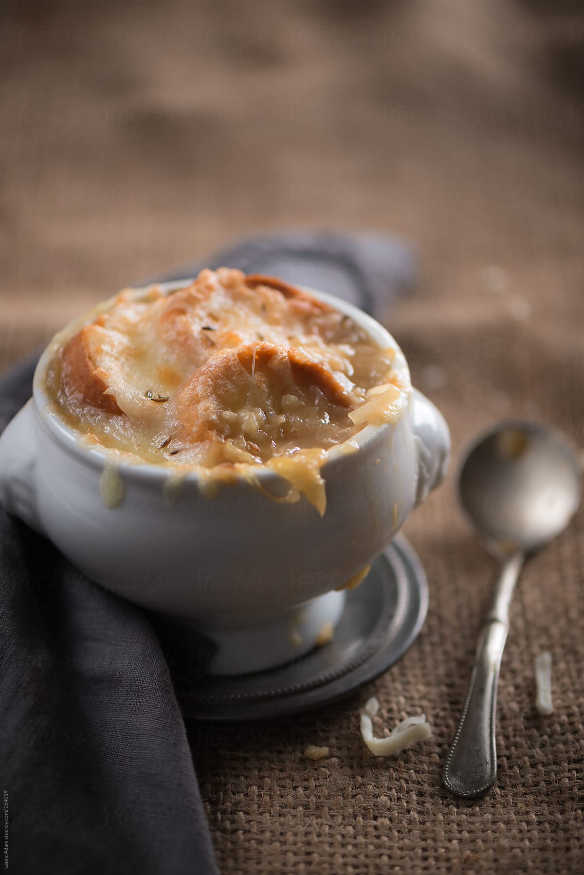 French onion soup with melted gruyere