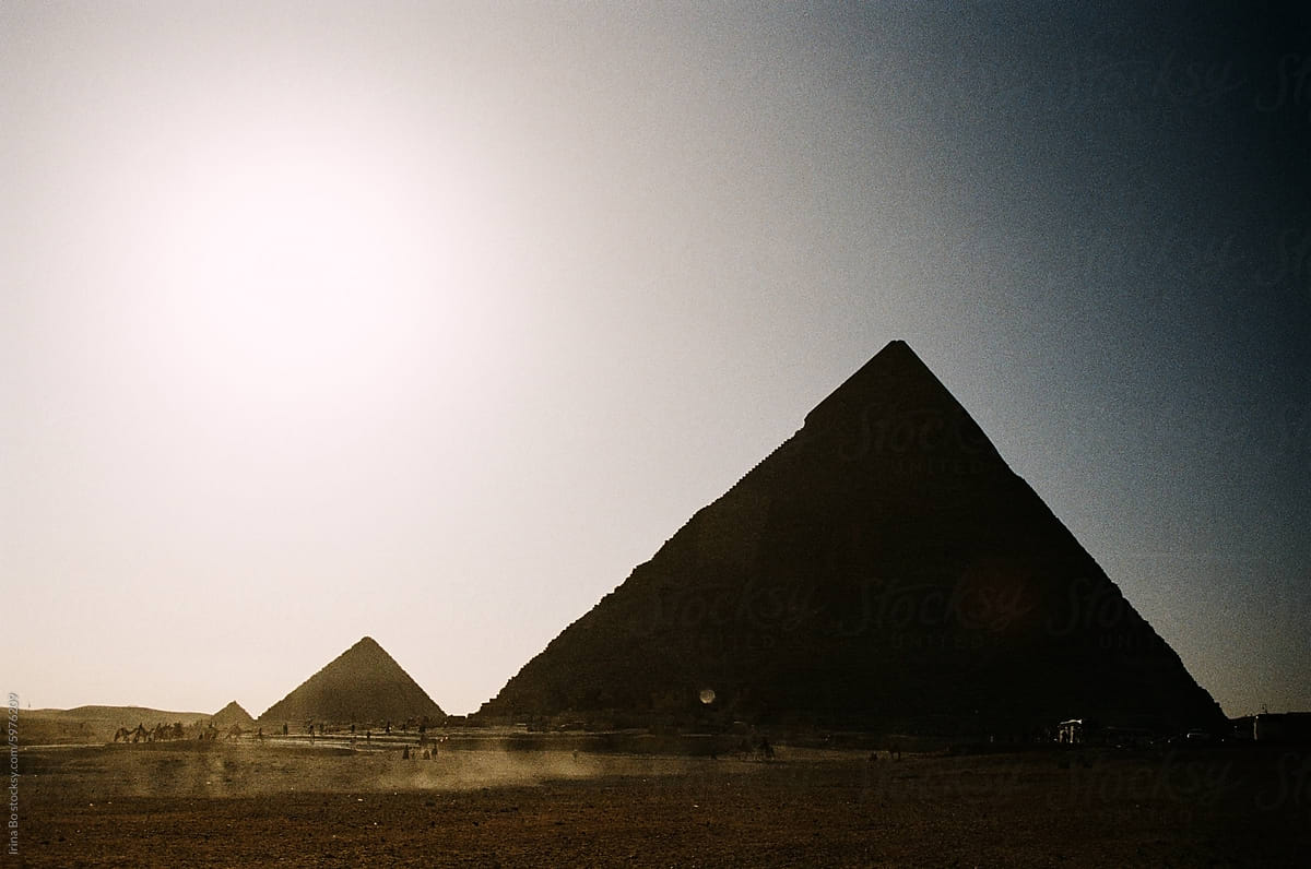 Sunset Silhouette of the Great Pyramids of Giza