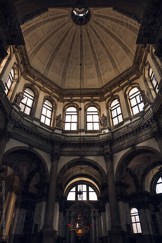 Impressive interior inside of Santa Maria della Salute(Saint Mary of Health) in baroque style.Venice/Italy