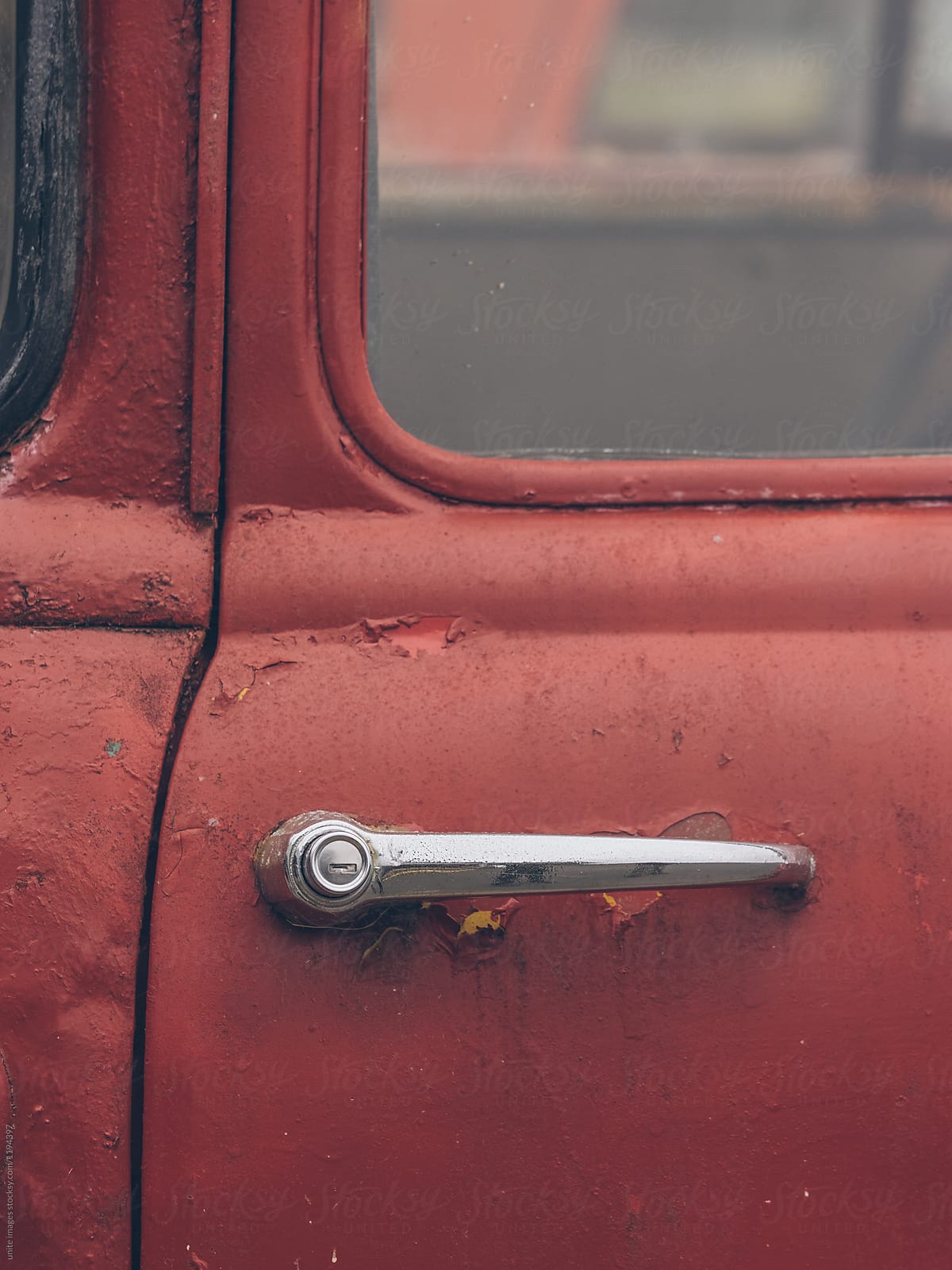 red Retro Car Door handle and oil tank