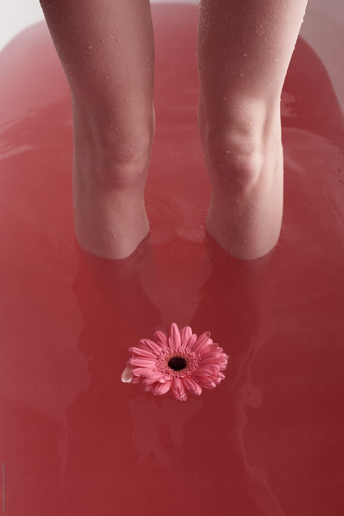 Bathing in pink water