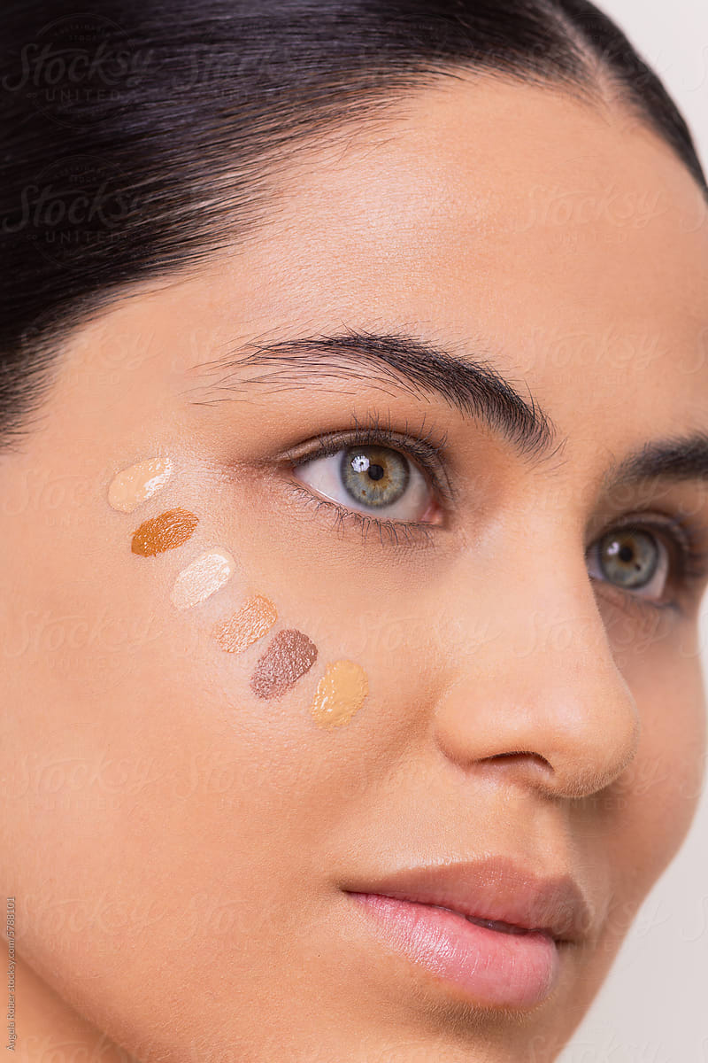 Makeup Foundation Swatches on profile model Face