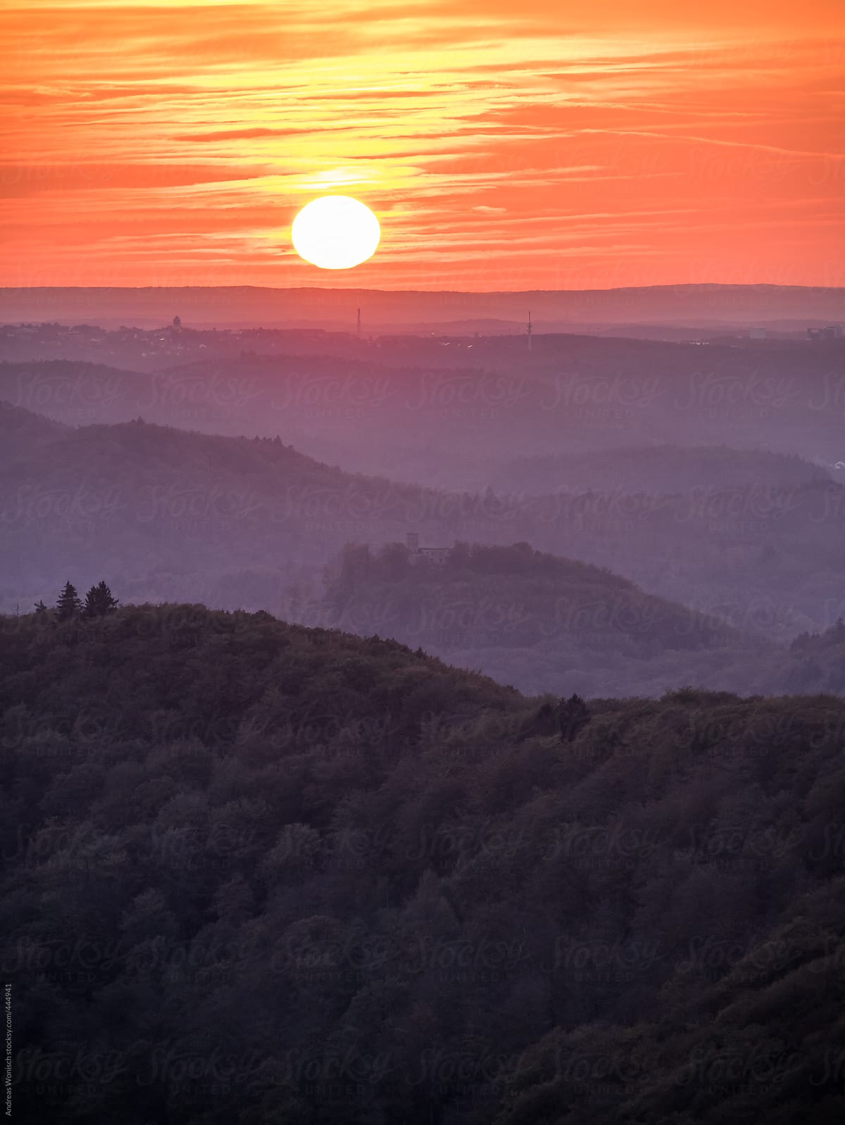 Sunset over Endless Forest Hills in the Palatinate