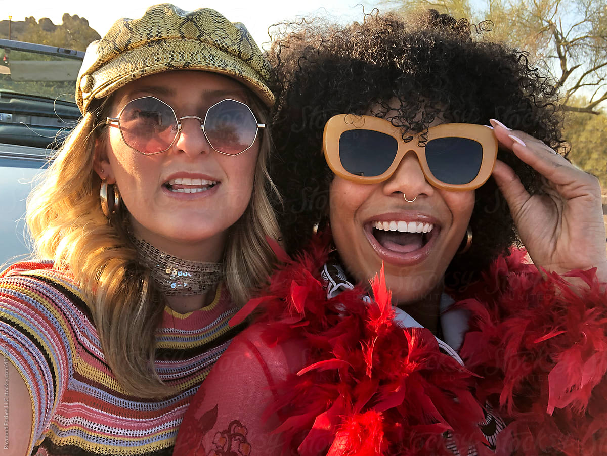 User-Generated Content Selfie of two Best Friend fun fashion hippy