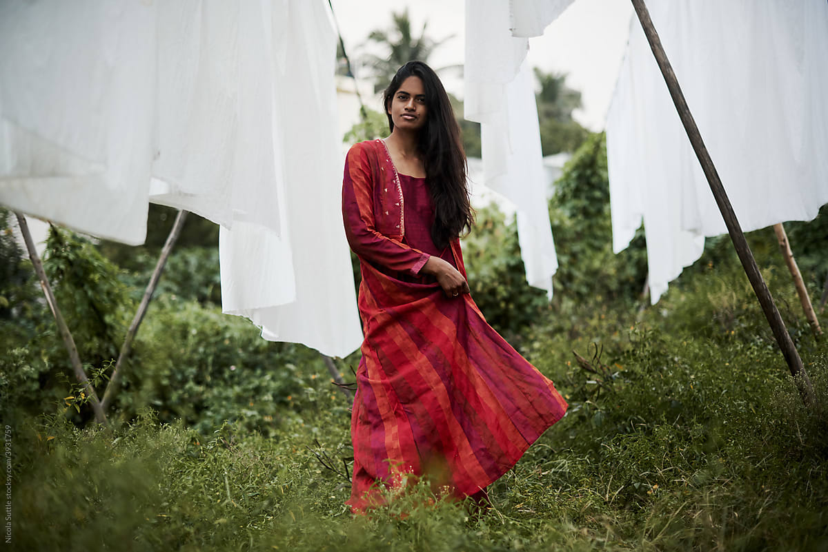 Portrait Of An Indian Woman Wearing Traditional Sari Dress