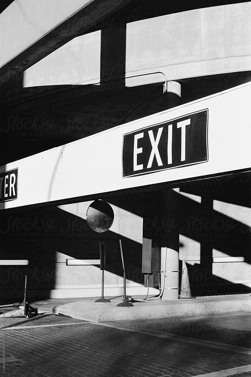 Parking Garage With A Bold Exit Sign