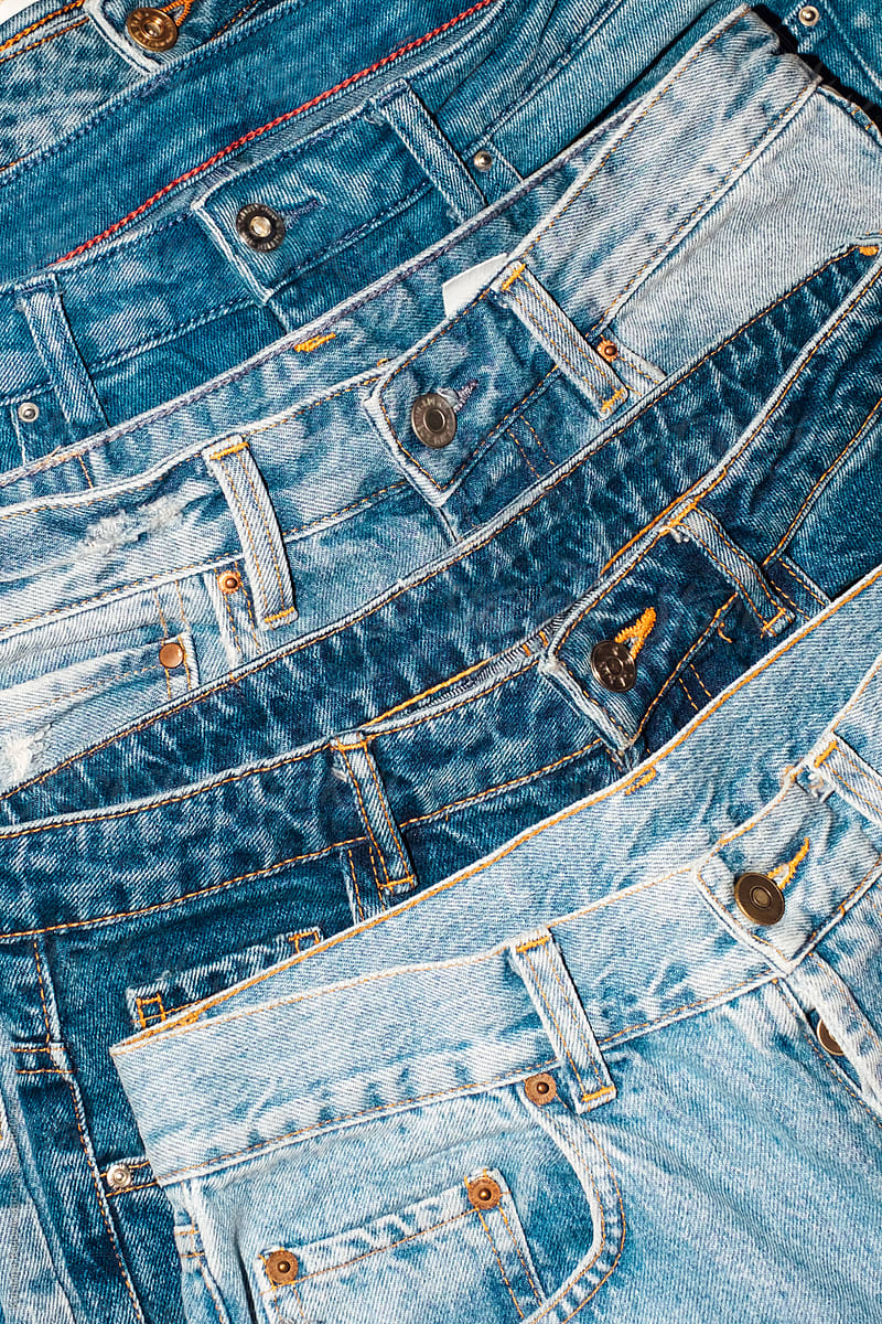Stack different blue denim jeans hi-res stock photography and images - Alamy