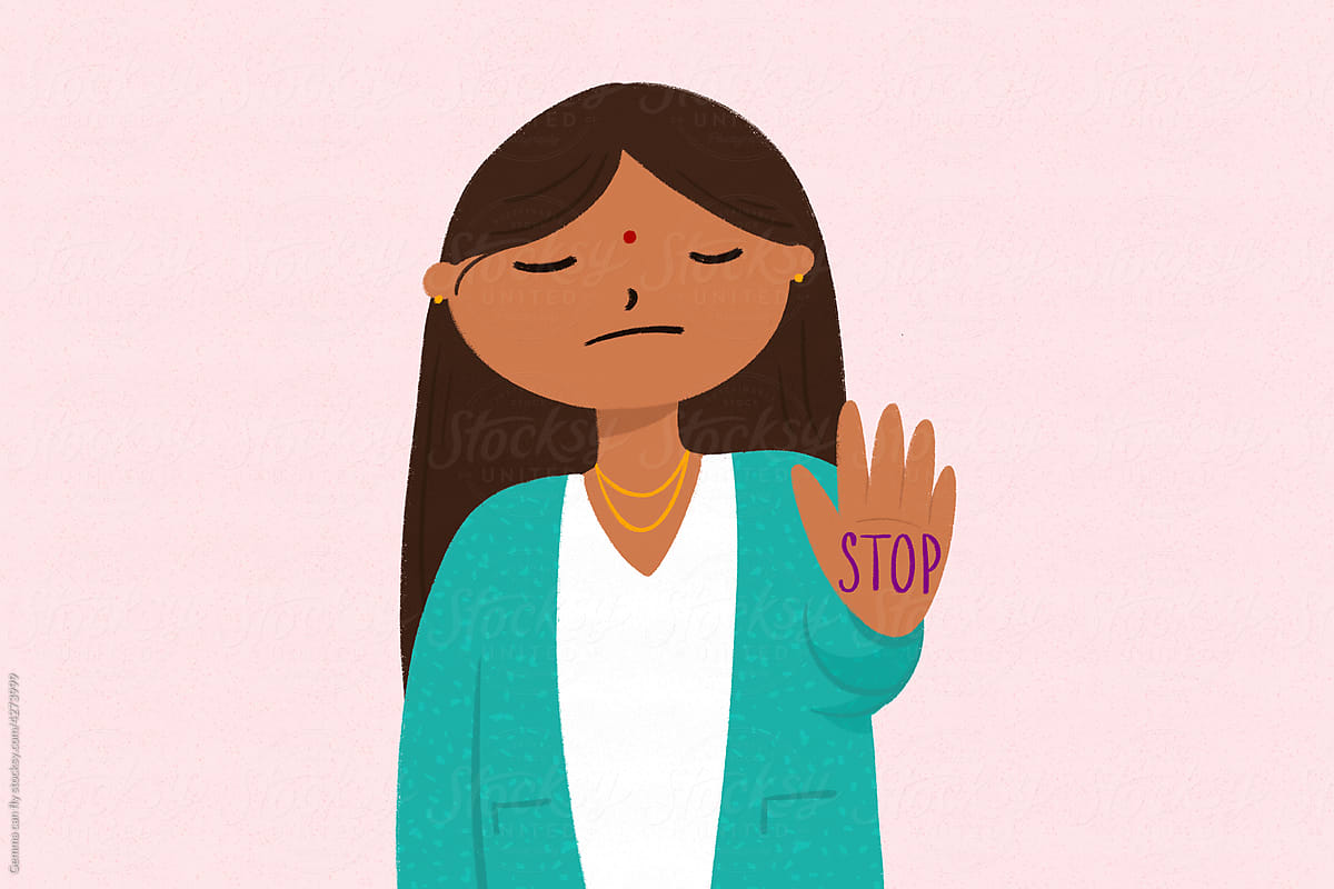 Woman activist feminist against violence illustration