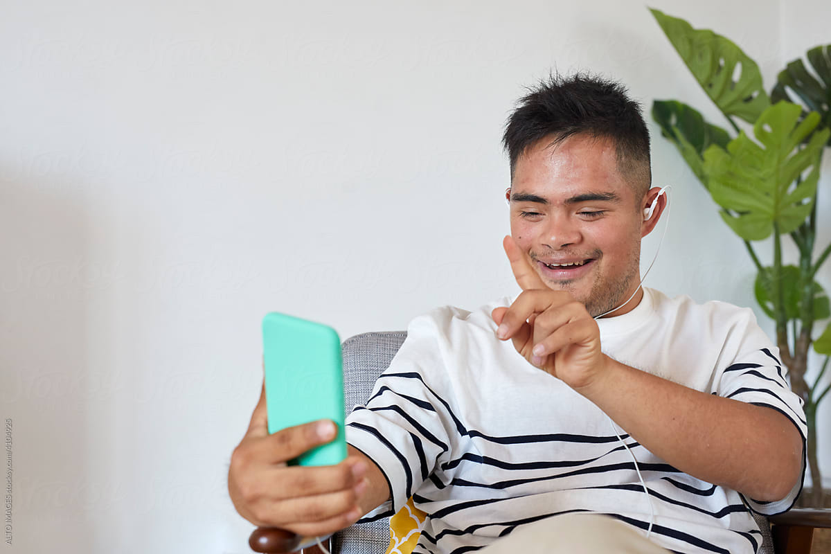 Man doing video call on smartphone