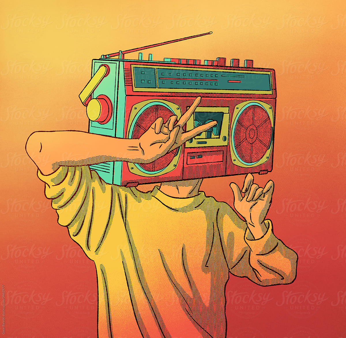 Radio Man Retro Illustration