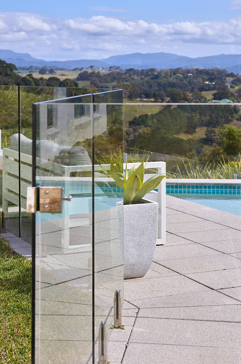 Glass pool fence of luxurious Byron Bay home