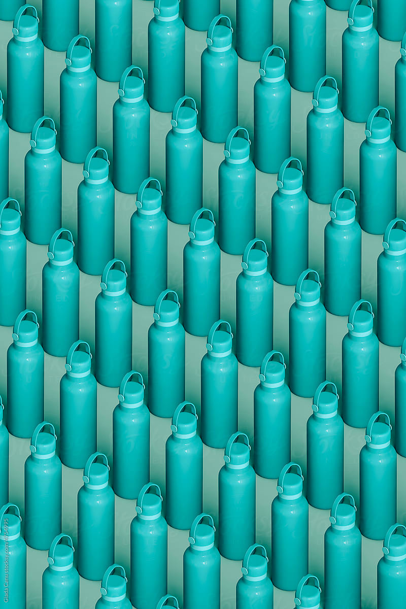 vertical pattern of many reusable bottles
