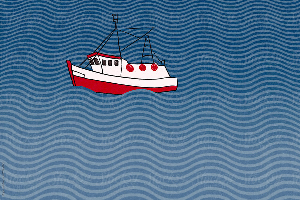 Fishing boat and ocean pattern
