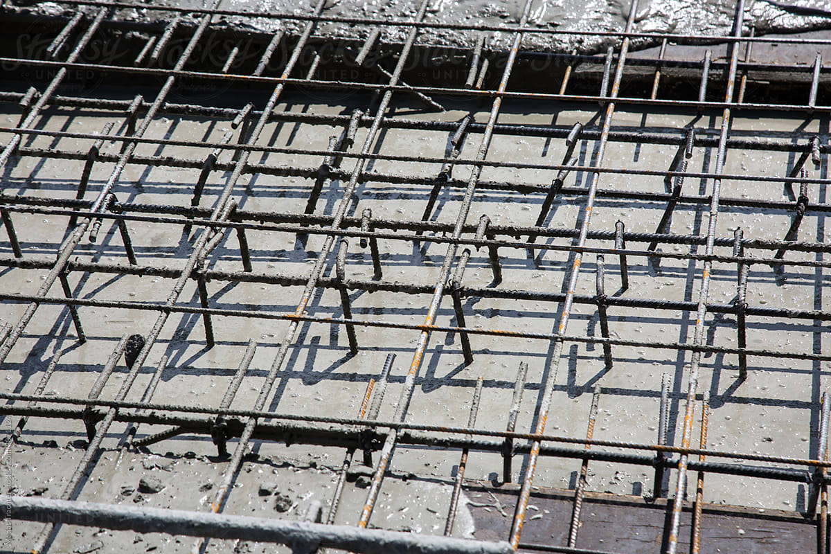 Metal Rods forming a Grid at Construction Site