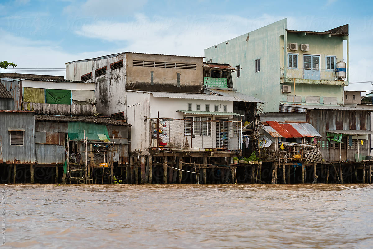 Houses along the Mekong river in Vietnam
