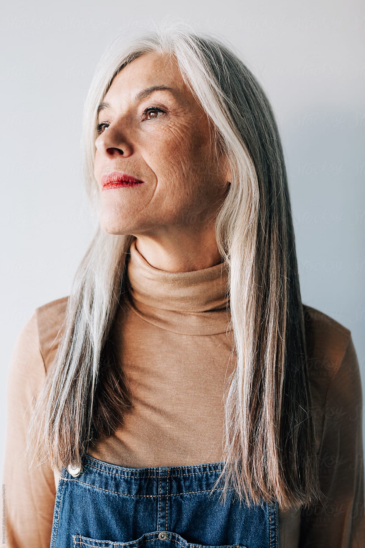Portrait Of A Senior Woman With Grey Long Hair By Stocksy Contributor Bonninstudio Stocksy