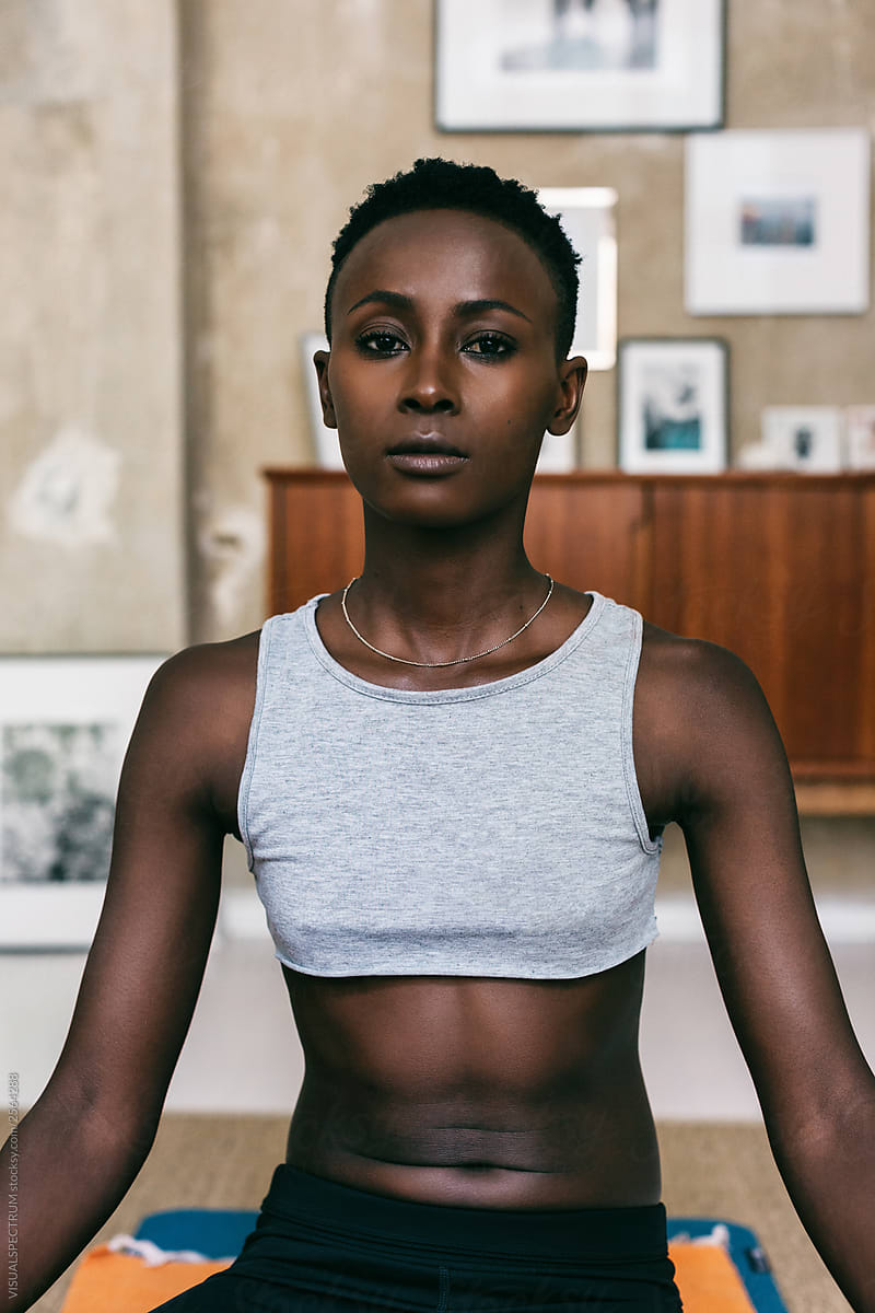 Portrait of Slim Black Woman in Sportswear