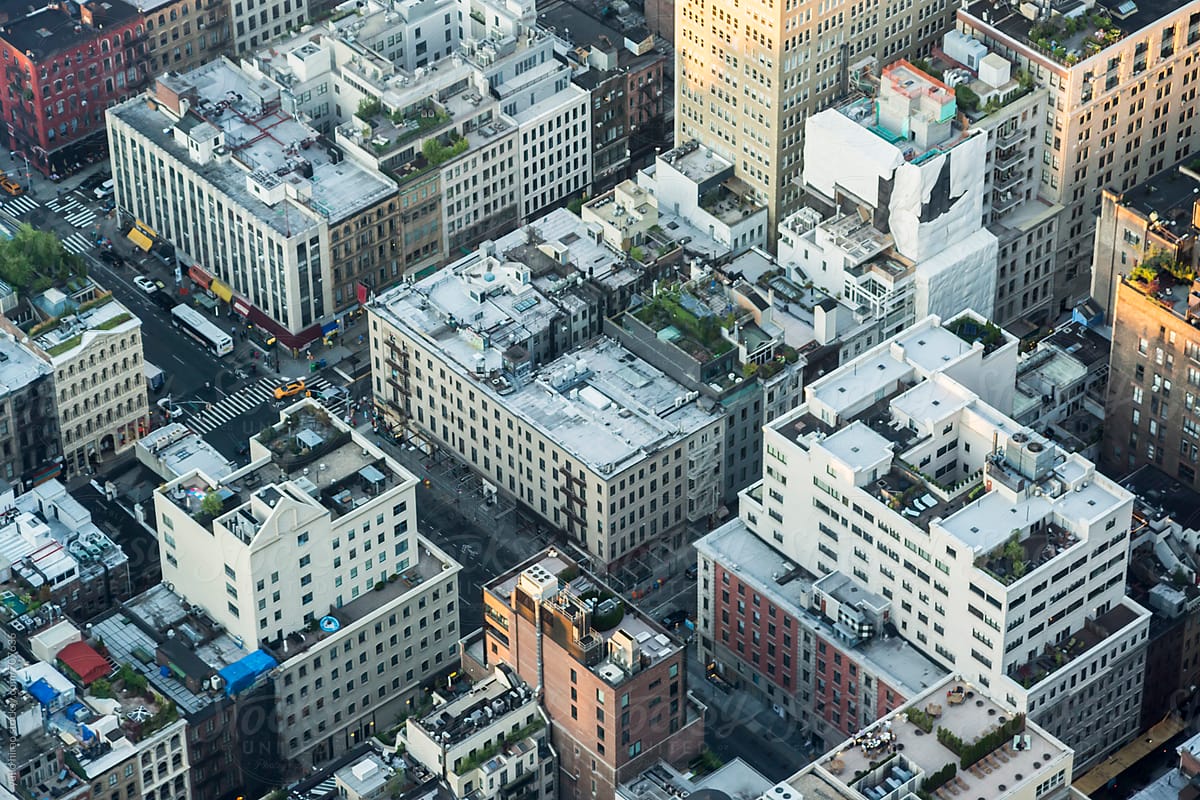 Crowded highrise buildings in Manhattan, viewed from above