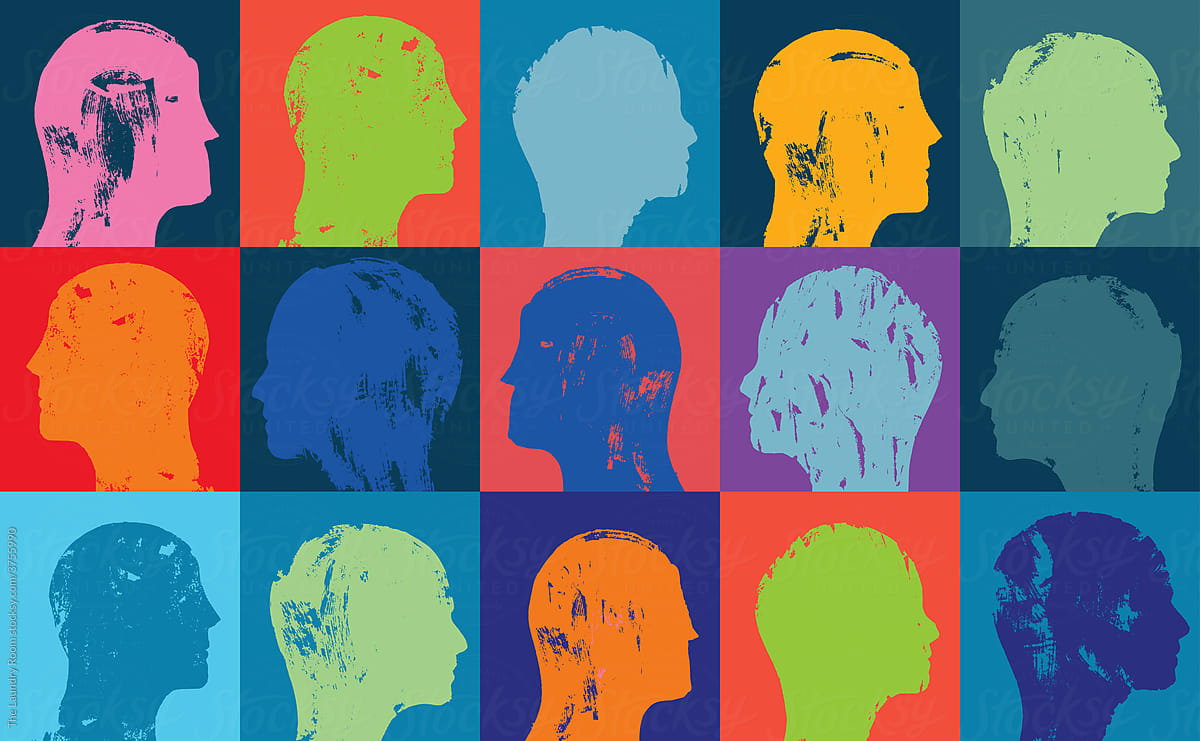 Head profiles pattern, Men and Women Illustration