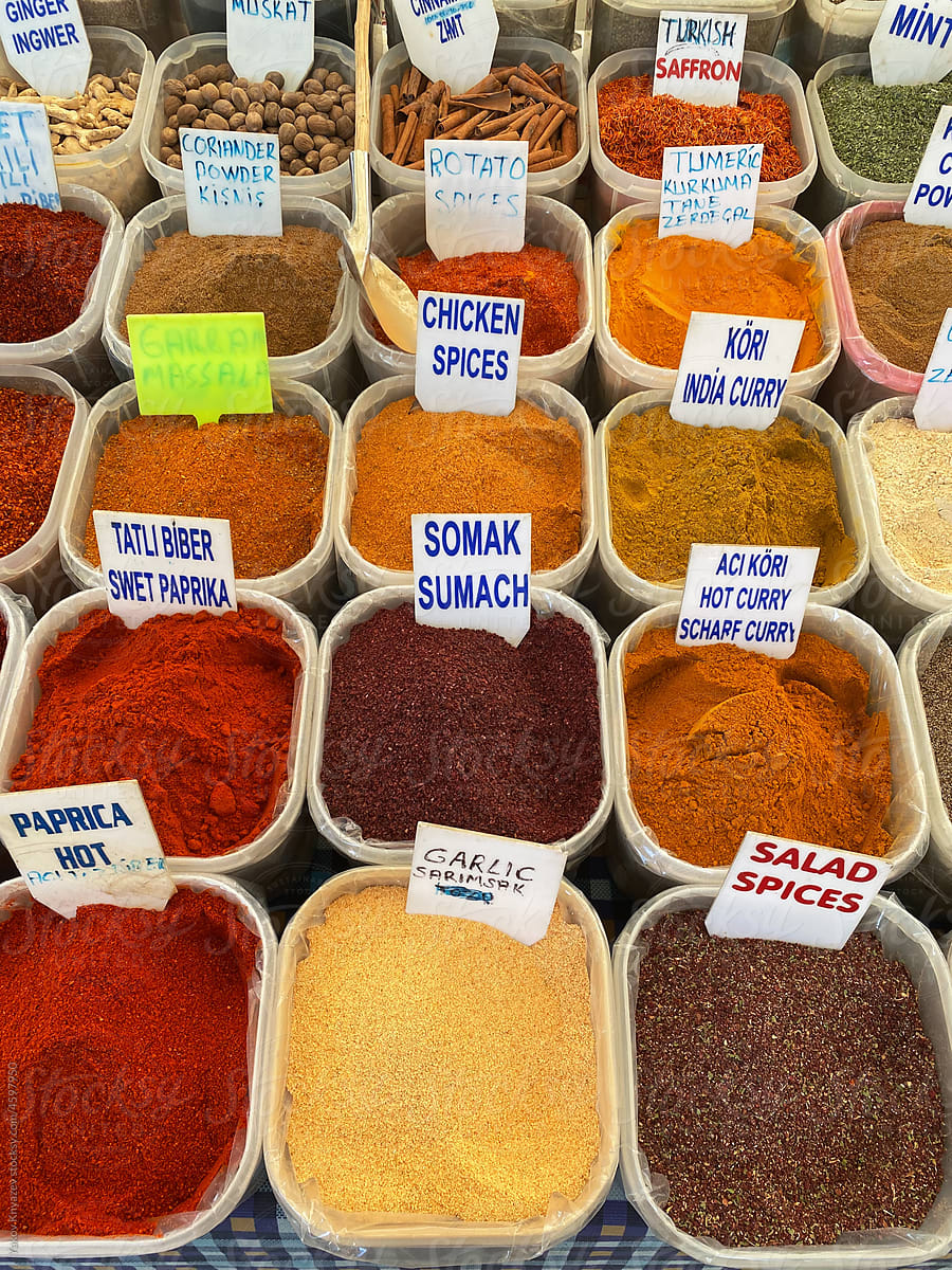 different spices in the market