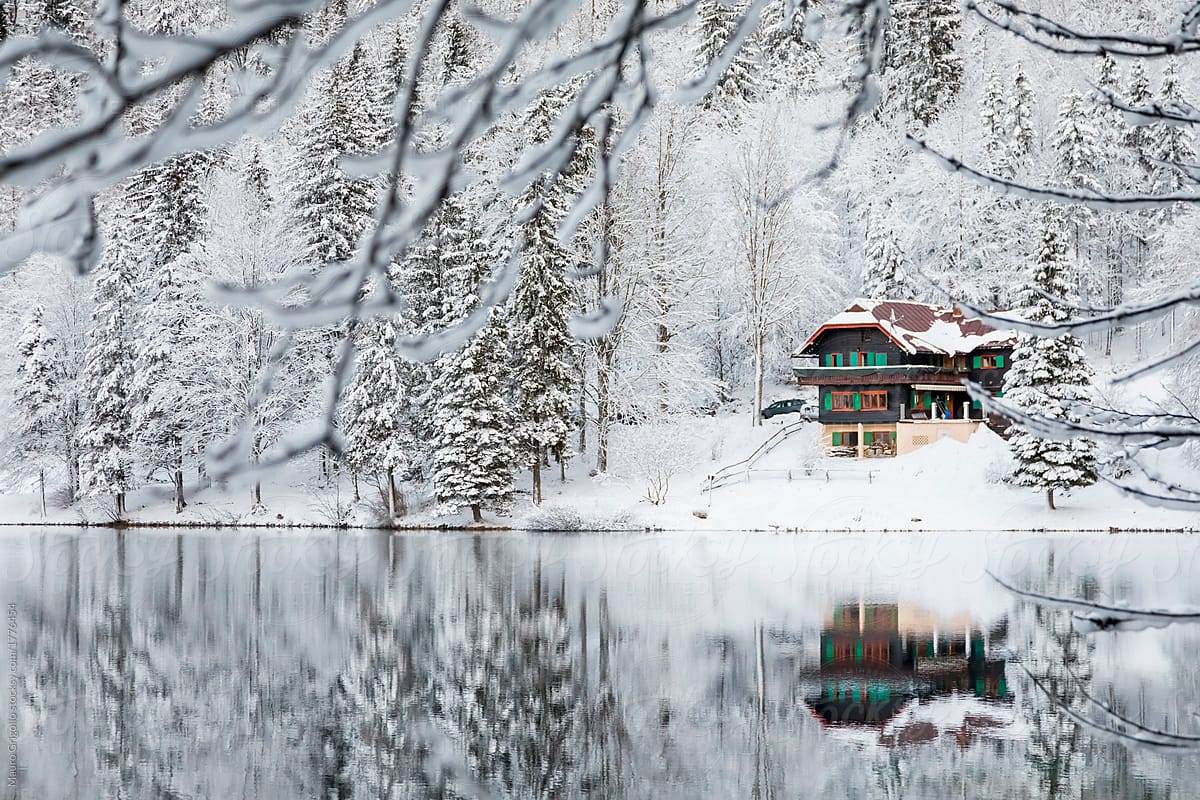 Lakeside hotel in winter