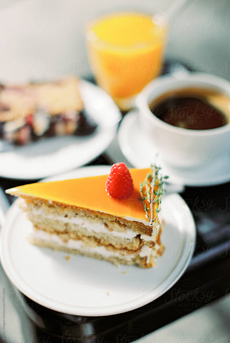 cakes and coffee at a cafe