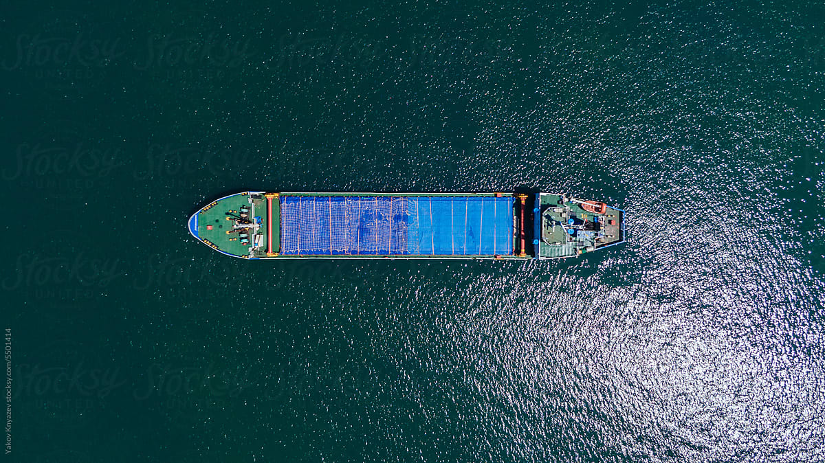 drone view of an empty cargo ship