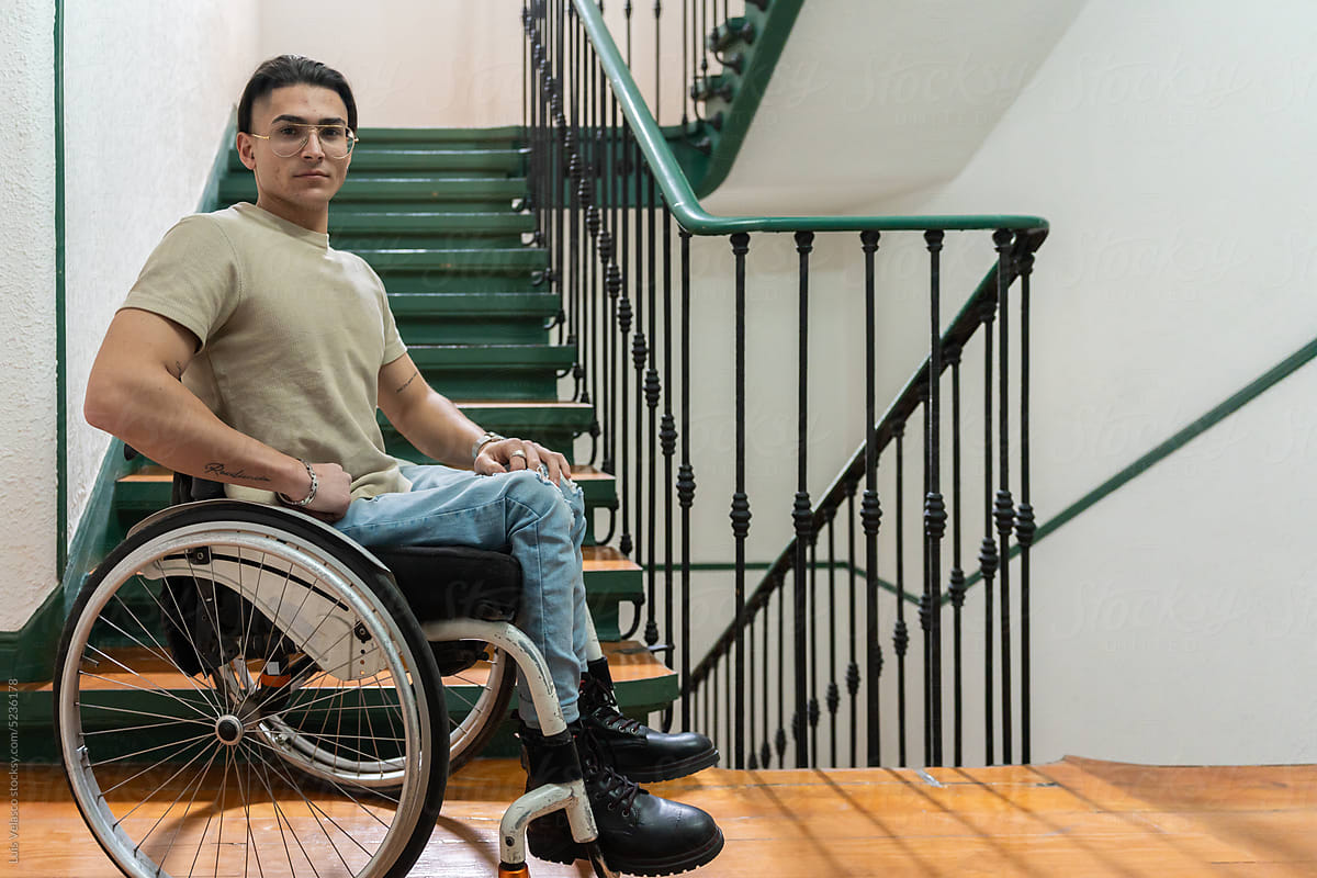 Portrait Of A Person With A Disability On The Stairs