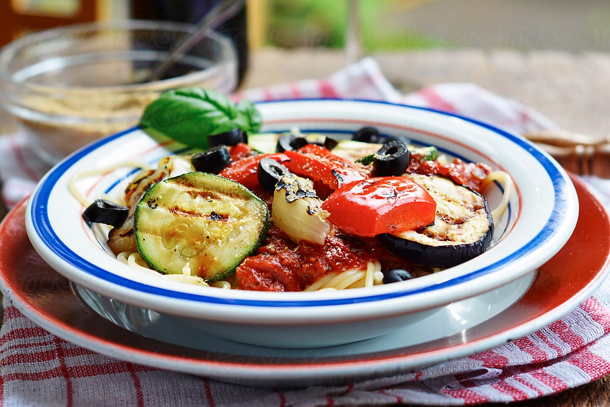 Spaghetti with Grilled Veggies