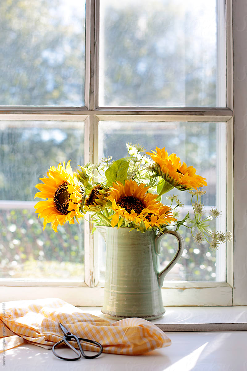 Sunflowers on a sunny window sill