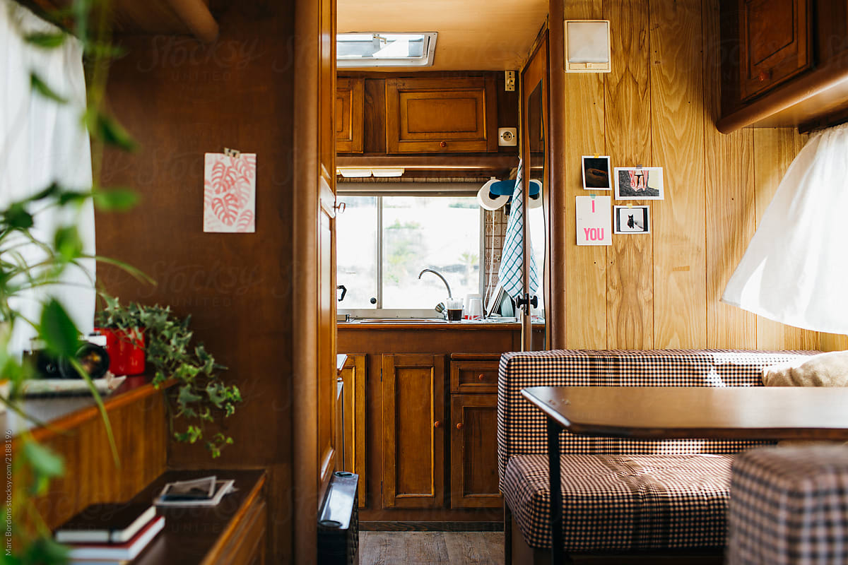 Inside view of a vintage mobile home