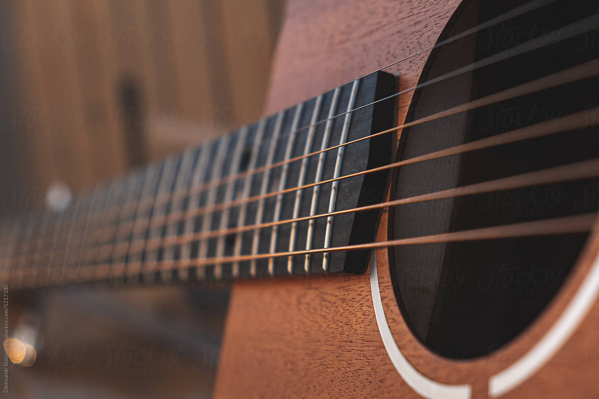 Close up shot of guitar.