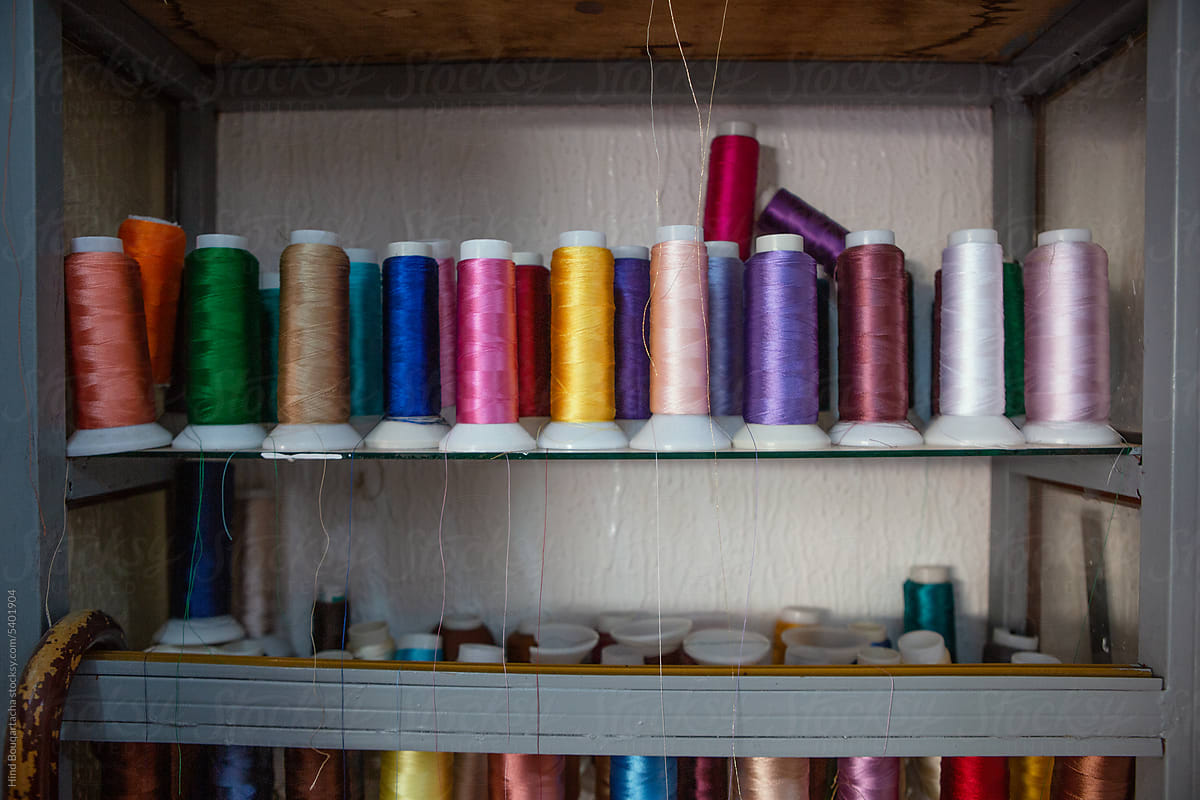 Close up to a selection of a colourful threads