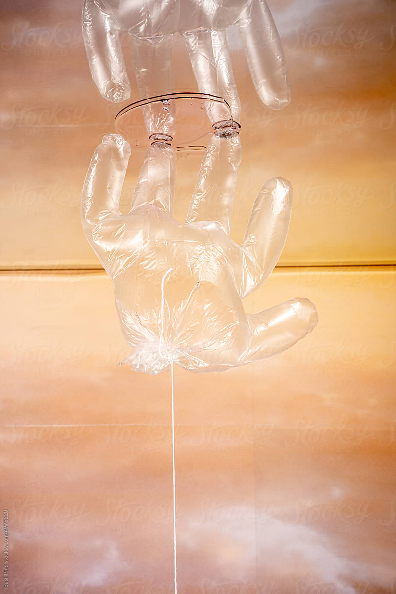 inflated plastic glove