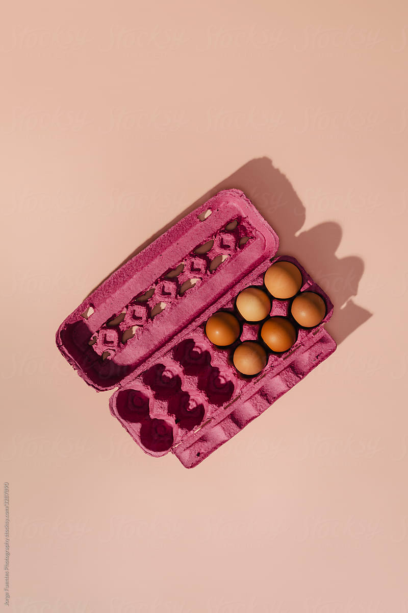 Eggs on pink container