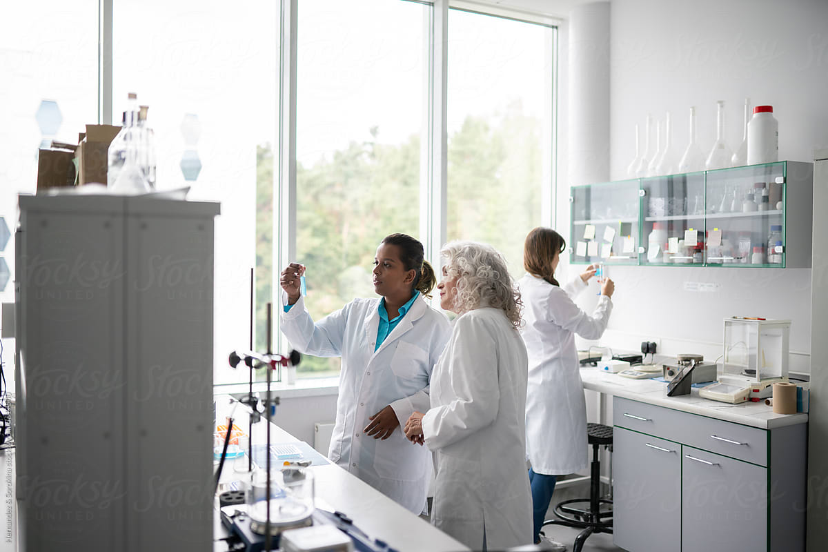 Multiracial Female Scientists Working In Laboratory