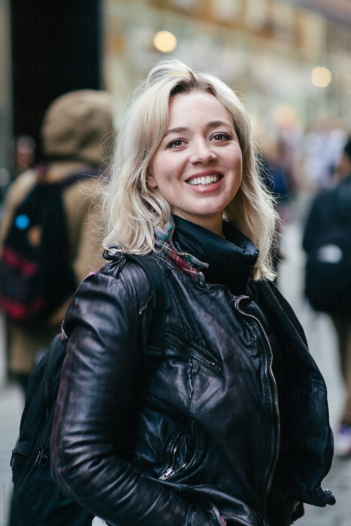 Portrait of a blonde young woman in London.