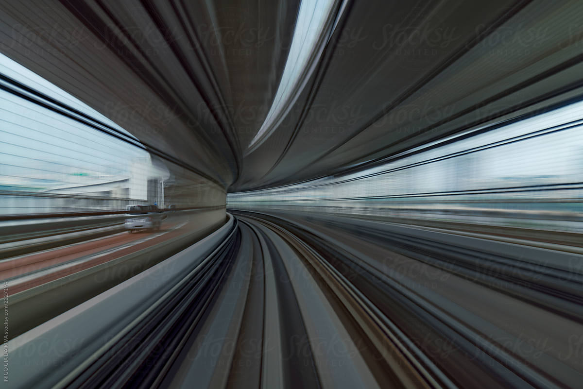 Fast speed. Train In A Modern City.
