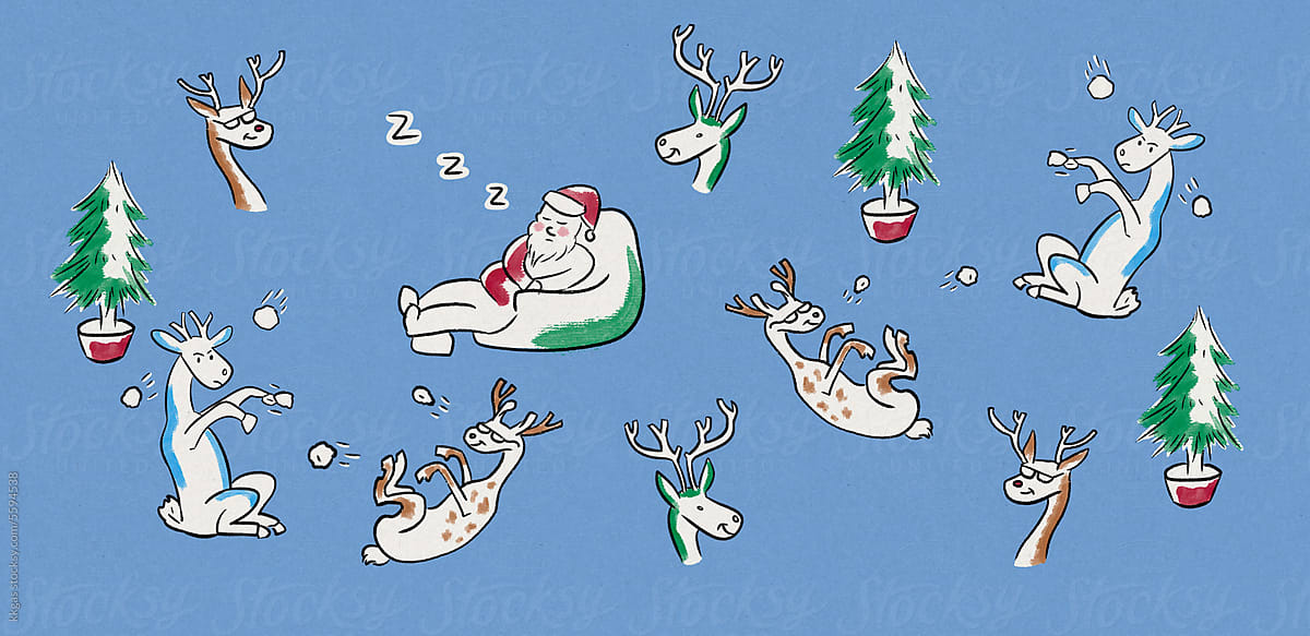 Santa and reindeer repeating pattern