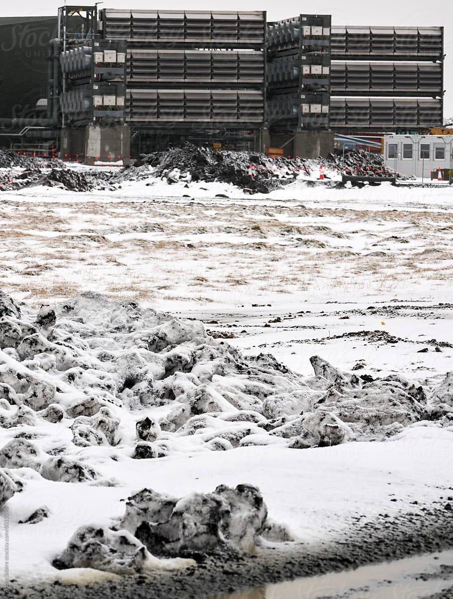 Carbon capture machines in Iceland winter snow