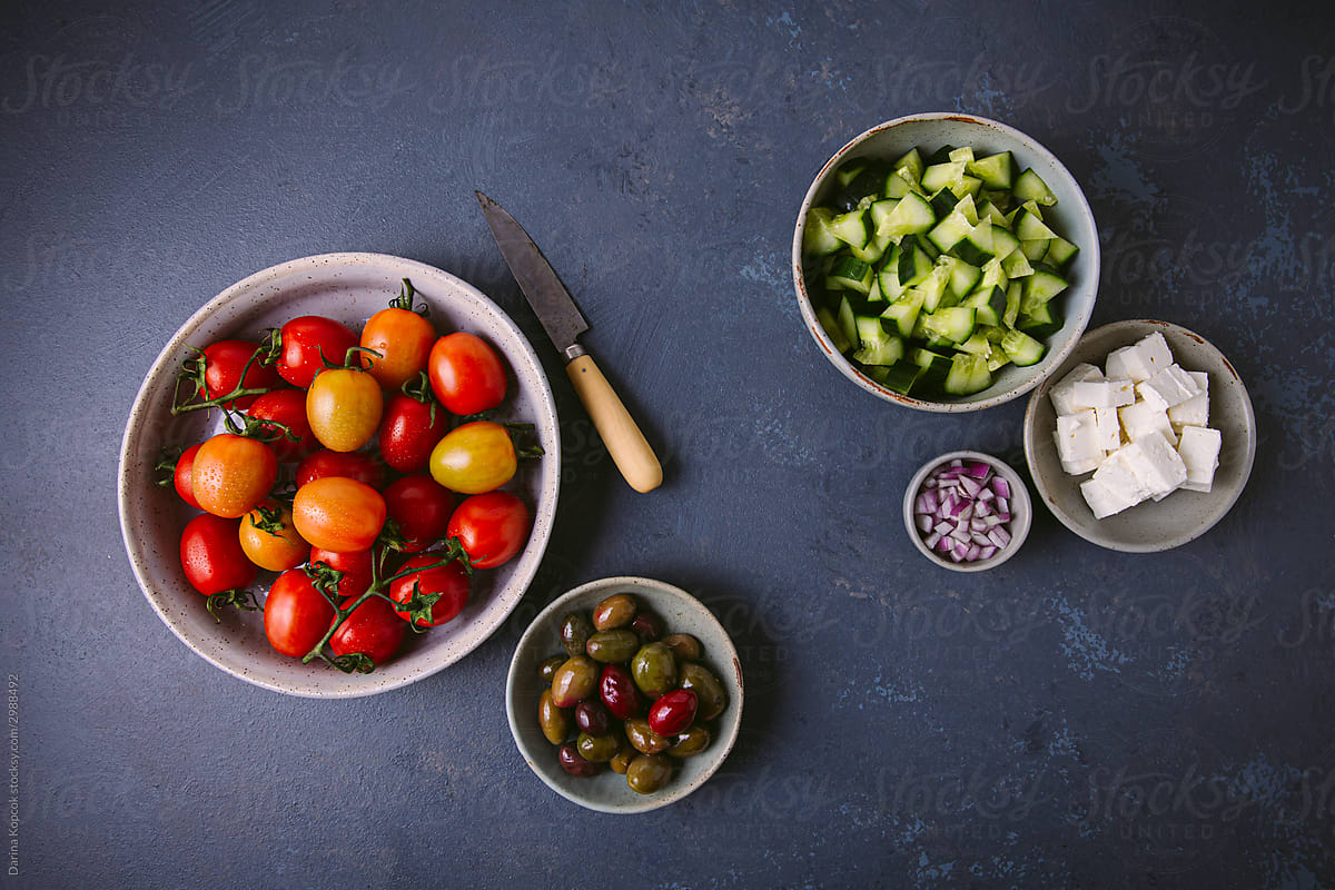 Ingredients for Greek Salad Horizontal Shot