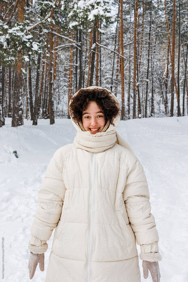 A girl in winter clothes