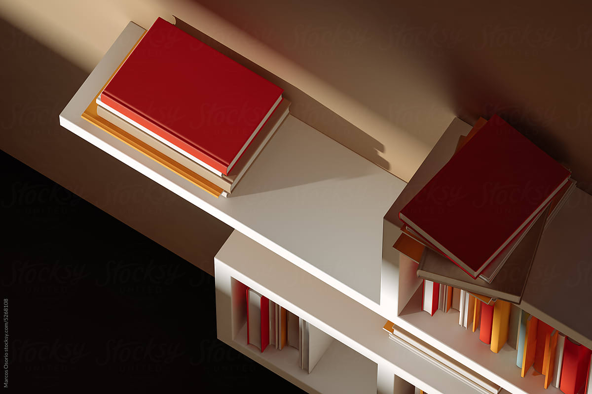Modern bookshelf with books