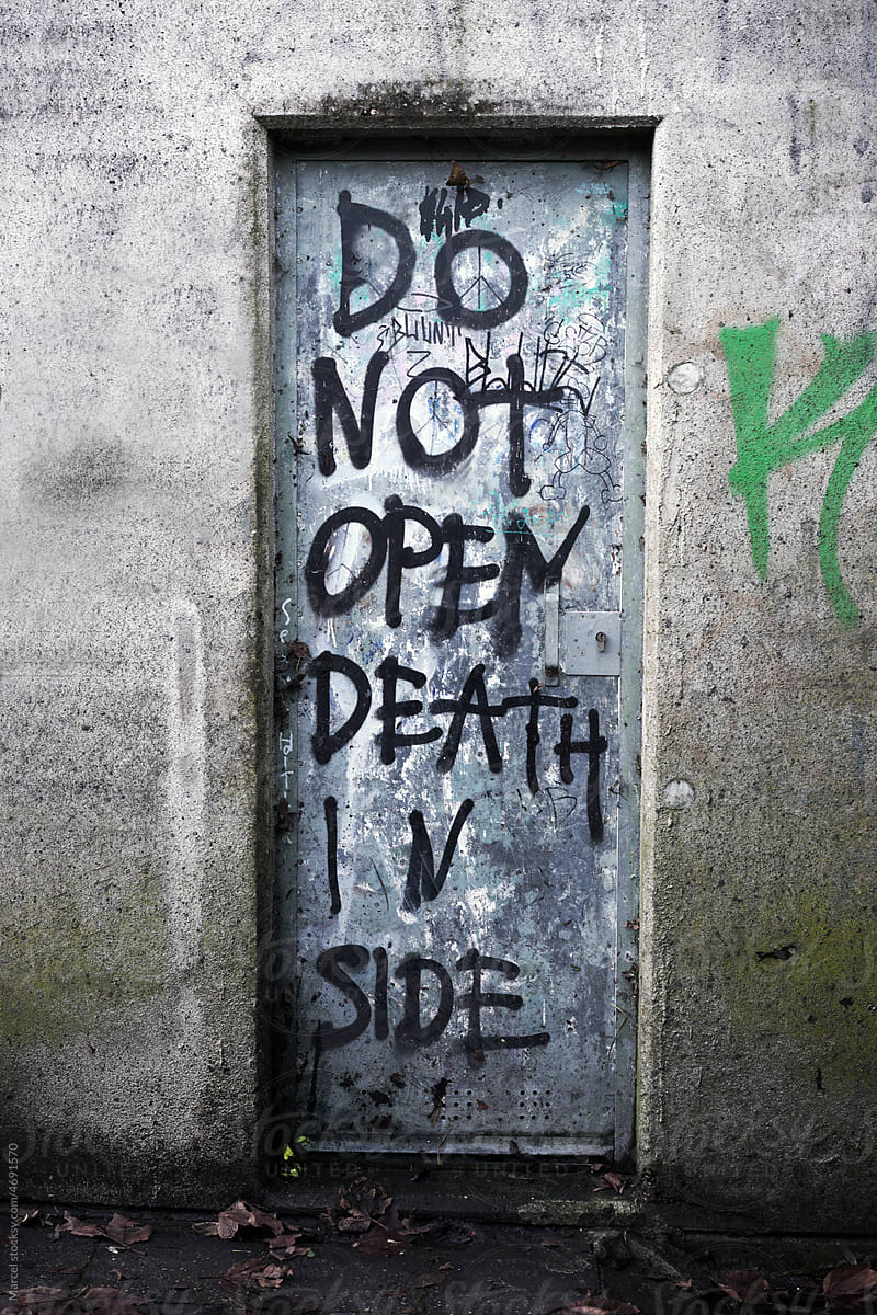 Spooky door with scary text