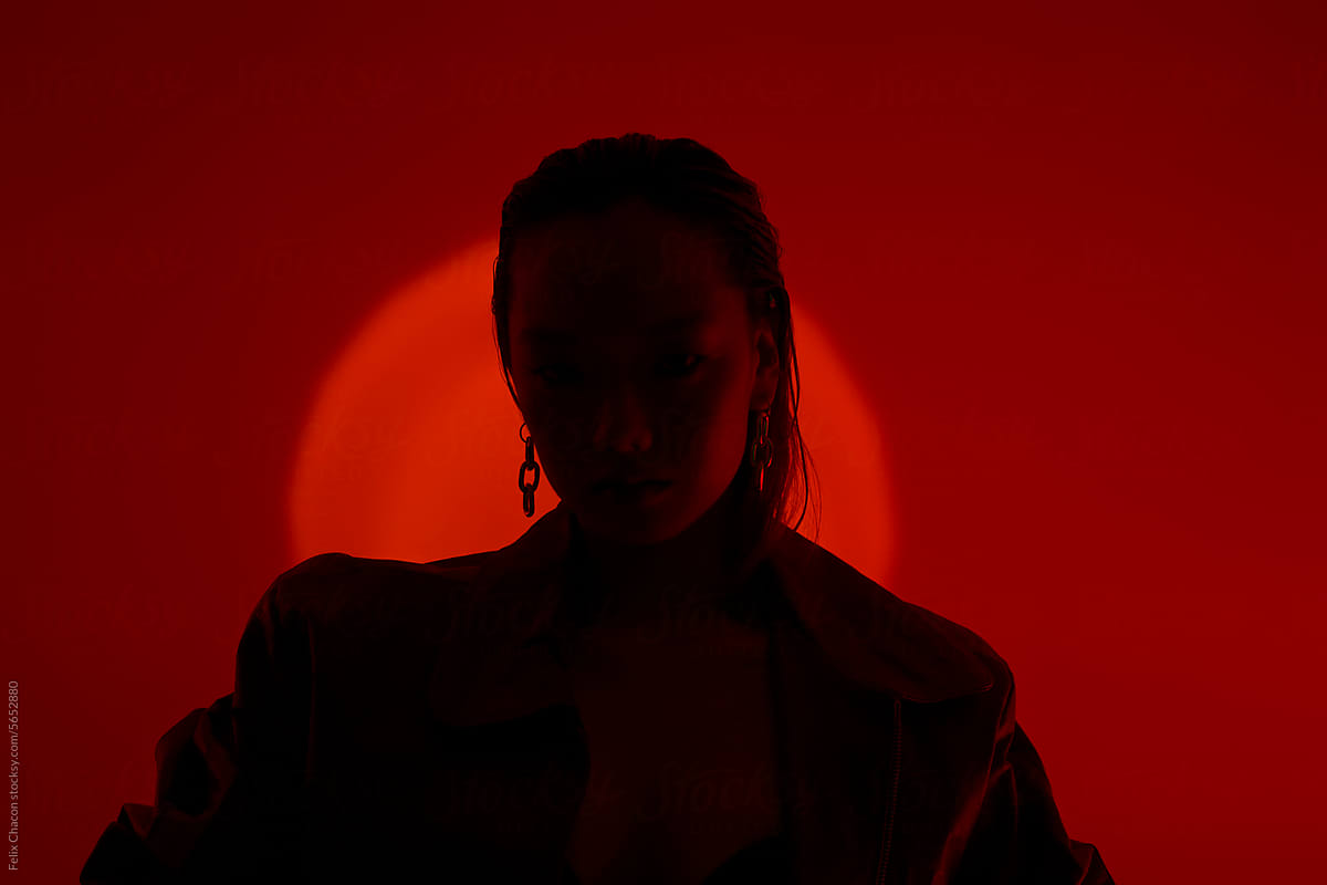 Studio portrait with red light