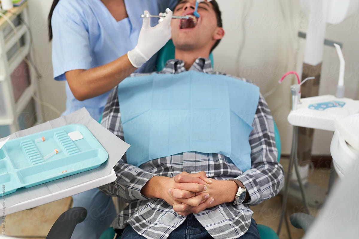 Nervous patient at the dentist office