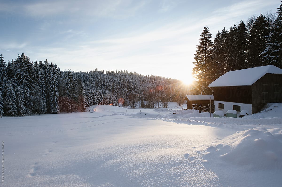 Farmhouse in winter landscape
