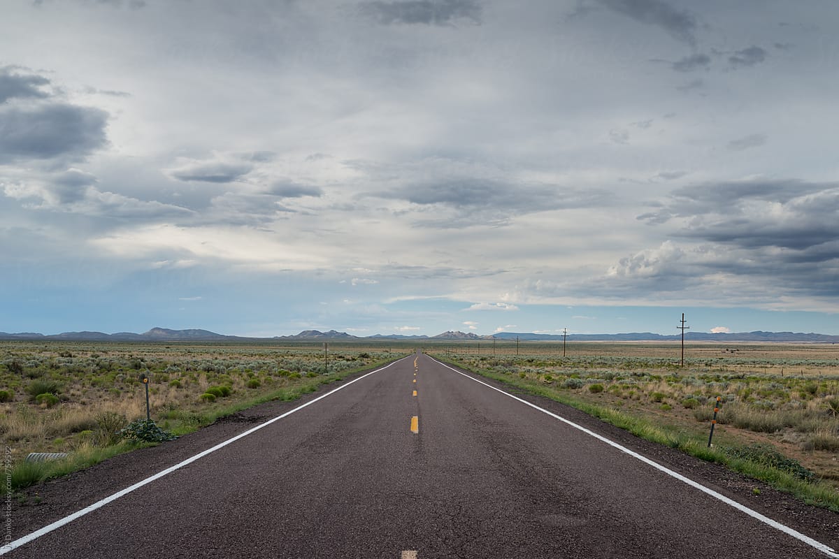 Highway to Trinity Site Atomic Bomb Test Area Extending to the Horizon in New Mexico USA