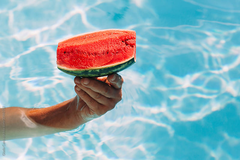 Watermelon in a swimming pool
